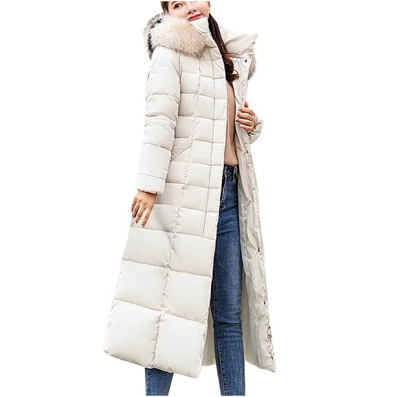 Winter Saving Womens Plus Size Puffer Jacket Long Collar Padded Coat Slim Thick Coat Warm Cotton Down Jacket