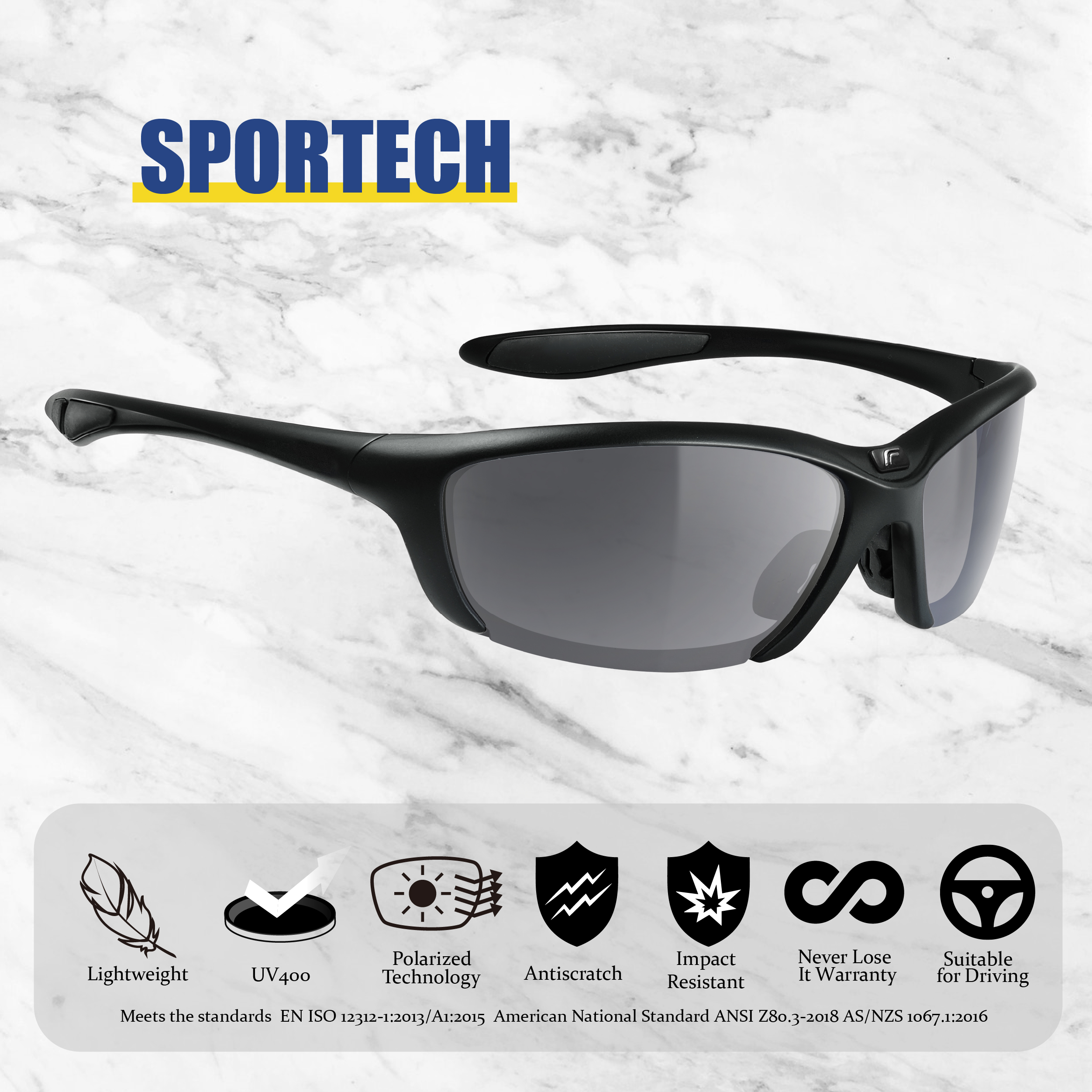Flux SPORTECH Polarized Sunglasses for Men & Women UV400 Lightweight TR90 Frame, Non-Slip Nosebridge and Temples