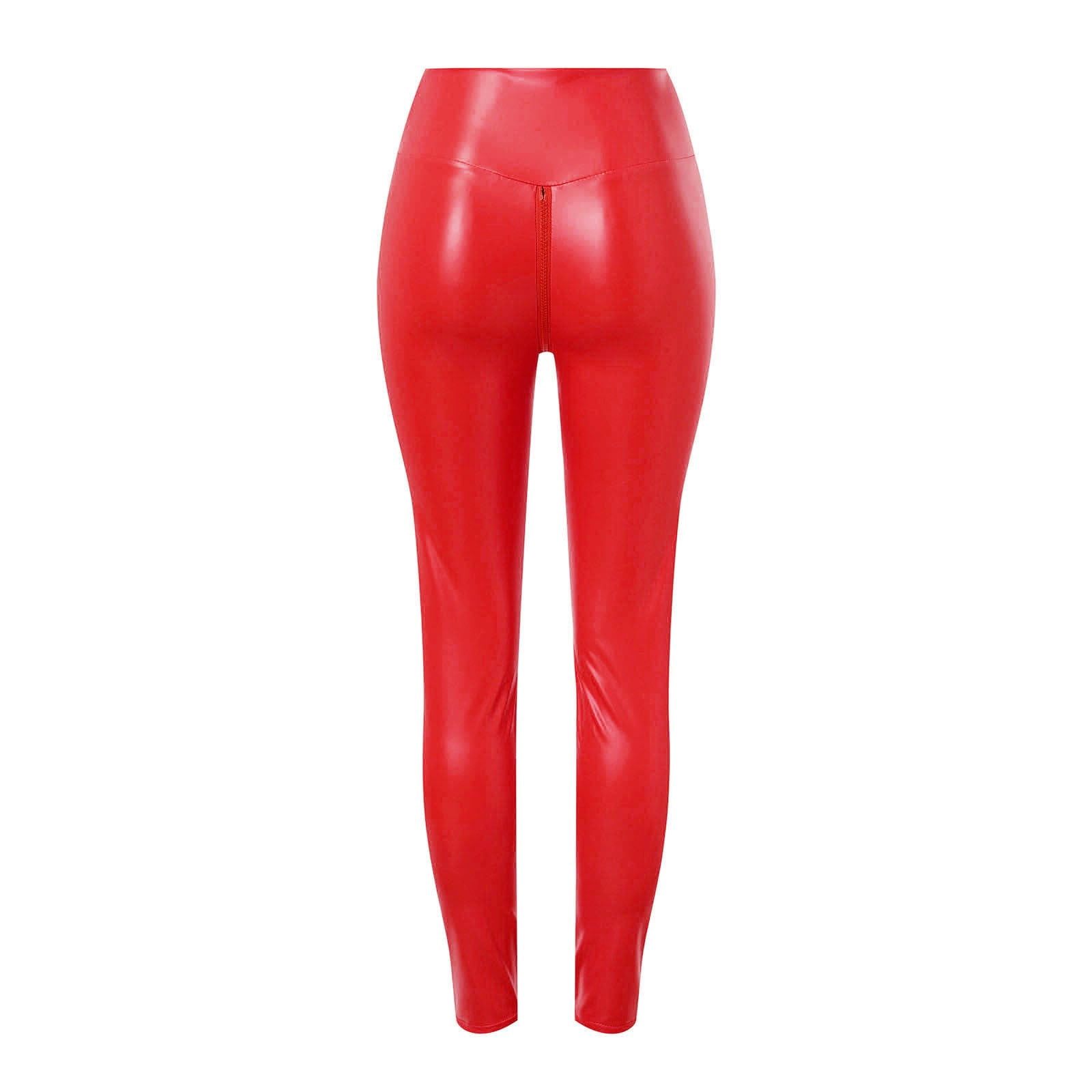 QIJUNTUO ​Women's Faux Leather Yoga Pants With High Waist Tummy Control Slim Fit Workout Trousers For Performance Training​ Dark Red
