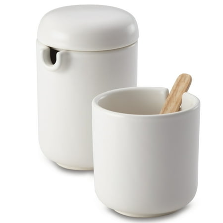 BonJour Ceramic Coffee and Tea Sugar and Creamer Set, Matte White