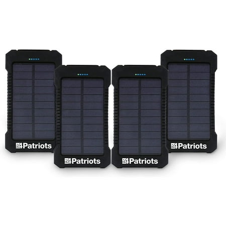 4PATRIOTS 4-Pack Patriot Power Cell Bundle: Portable Solar Power, Rechargeable Battery 2 USB Ports, 8,000 mAh Lithium Polymer Battery, LED Flashlight & IP67 Water Resistant for Hiking or Emergencies