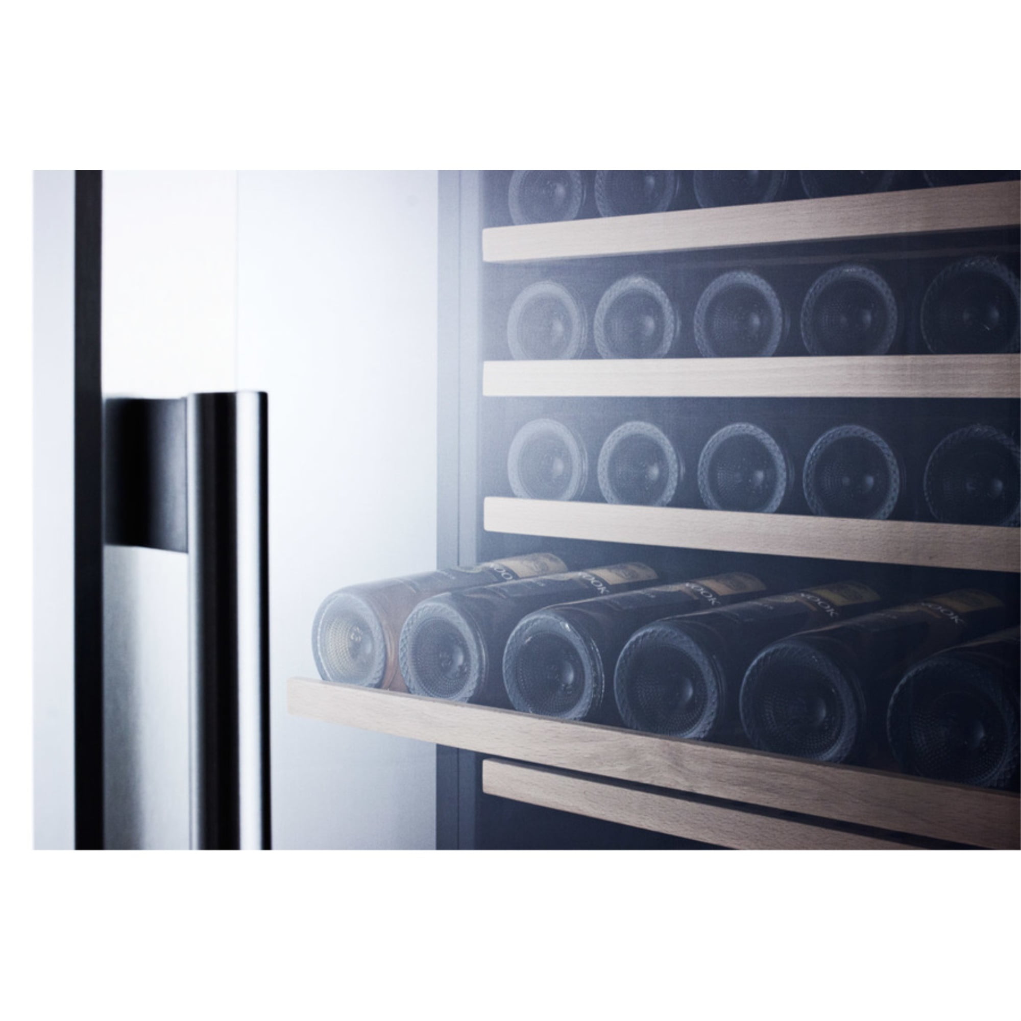 171 bottle single-zone wine cellar with glass door, digital thermostat, and black cabinet