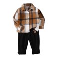 thumbnail image 1 of Gibobby Conjunto para bebé niña Niños pequeños bebés Otoño Invierno algodón manga larga camisa a cuadros pantalones largos conjunto ropa(Marrón,2-3 Años), 1 of 5