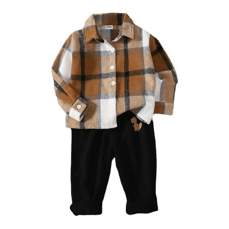 

Kids Toddler Baby Boys Autumn Winter Cotton Long Sleeve Plaid Shirt Long Pants Set Clothes Size 18 Months-6 Years
