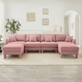 thumbnail image 2 of Boucle Fabric U Shape Sectional 4-seater Sofa Couch With Distinctive Shell-shaped Armrests And 2 Movable Ottomans,Cylindrical Legs Wrapped with Self-fabric,Pink Color, 2 of 17