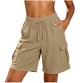 thumbnail image 2 of BADHUB Women Cargo Shorts with Multi Pockets Elastic Waist Drawstring Comfy Outdoor Bermuda with Pockets Khaki XXL, 2 of 7