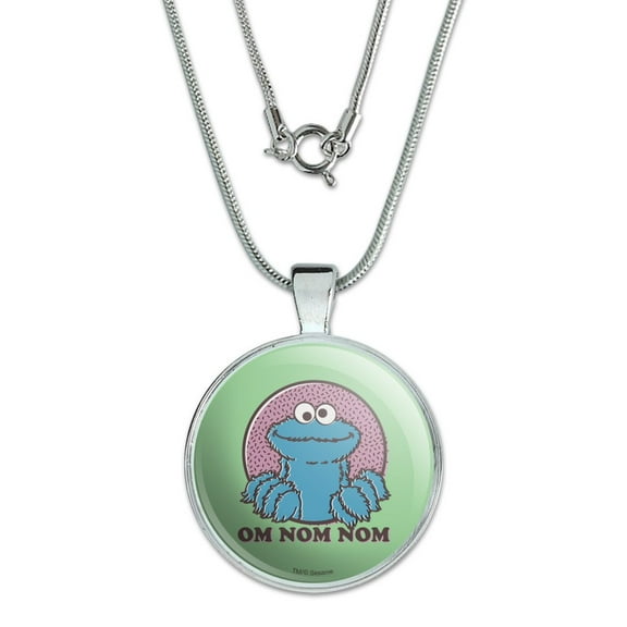 Sesame Street Cookie Monster Om Nom Nom 1" Pendant with Sterling Silver Plated Chain