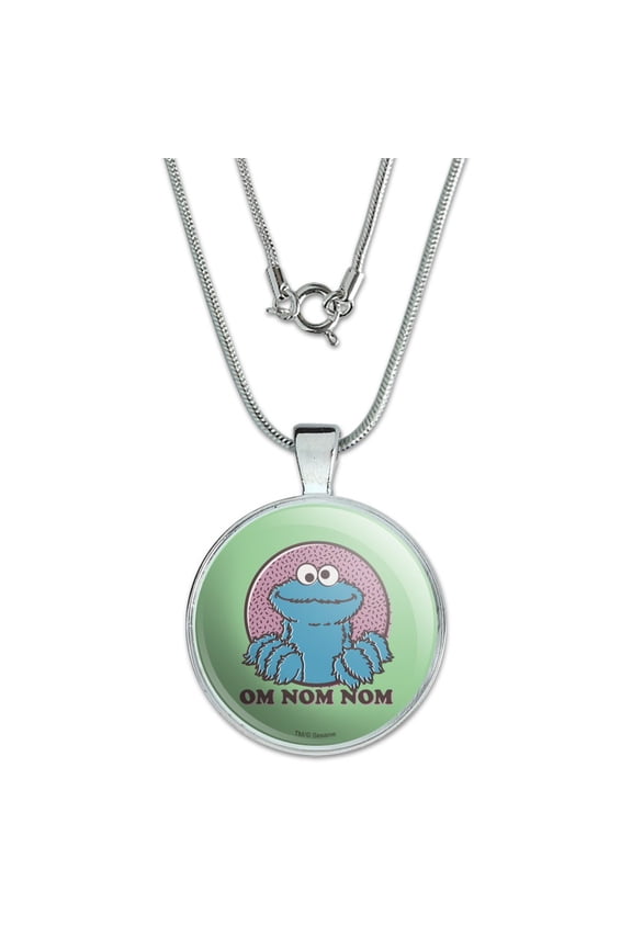 Sesame Street Cookie Monster Om Nom Nom 1" Pendant with Sterling Silver Plated Chain