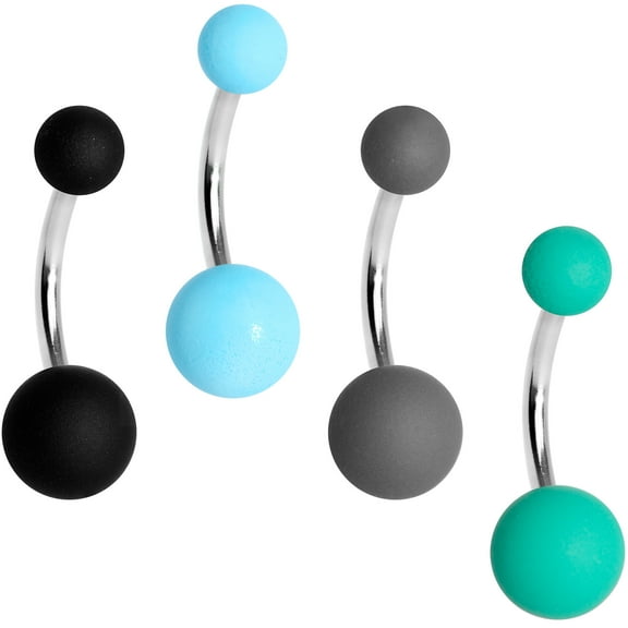 Body Candy Womens 4Pc 316L Stainless Steel Navel Ring Piercing Green Black Blue Belly Button Ring Set of 4