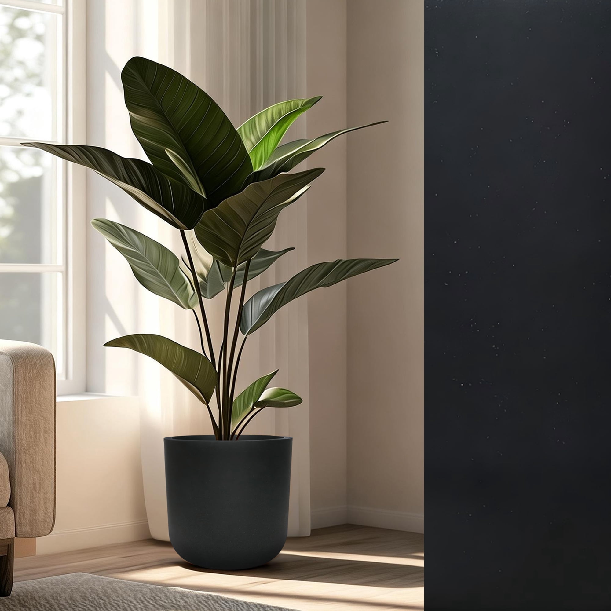 STONE LITE 11.6" x 11.6" x 11" Cylinder Black Plastic Planter Pot with Drainage Holes and Plug