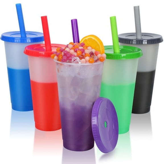 5 pcs Color Changing Cups Tumblers with Lids Straws Reusable Bulk Tumblers Plastic Cold Cups for Adults Kids 32oz Tumbler