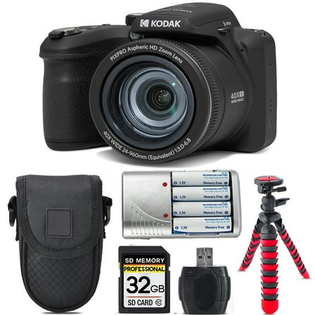 Kodak PIXPRO AZ405 Digital Camera (Black)   Extra Battery  Tripod   Case -32GB Kit
