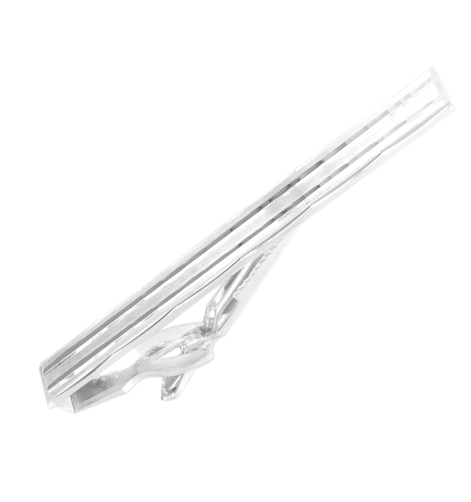 Silver Tone Classic Etched Lines Tie Clip Bar Clasp Large 2 1/2" Mens Adult Male