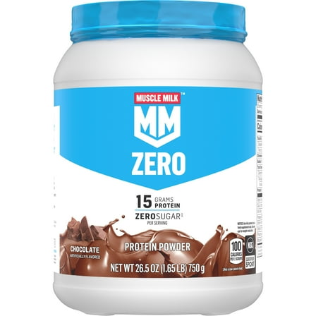 Muscle Milk Zero Protein Powder, Chocolate, 1.65 Pound, 25 Servings, 15g Protein