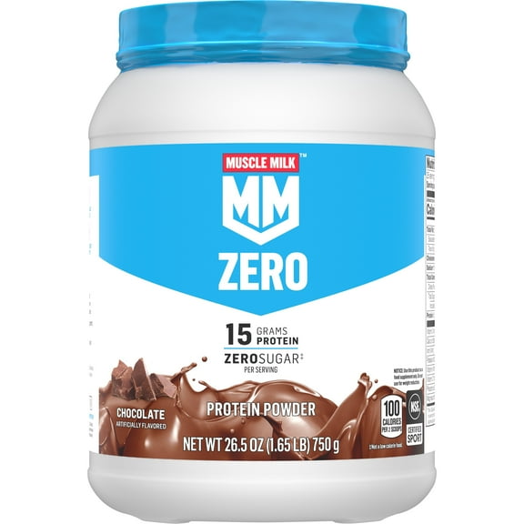 Muscle Milk Zero Protein Powder, Chocolate, 1.65 Pound, 25 Servings, 15g Protein