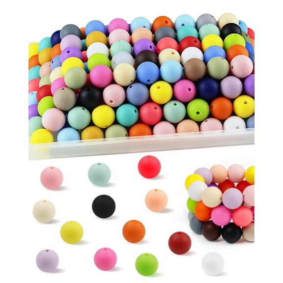 150PCS 15mm Silicone Beads for Keychain Making, 30 Colors Round Rubber Bulk Beads for DIY Crafts, Jewelry, Accessories, Multicolor