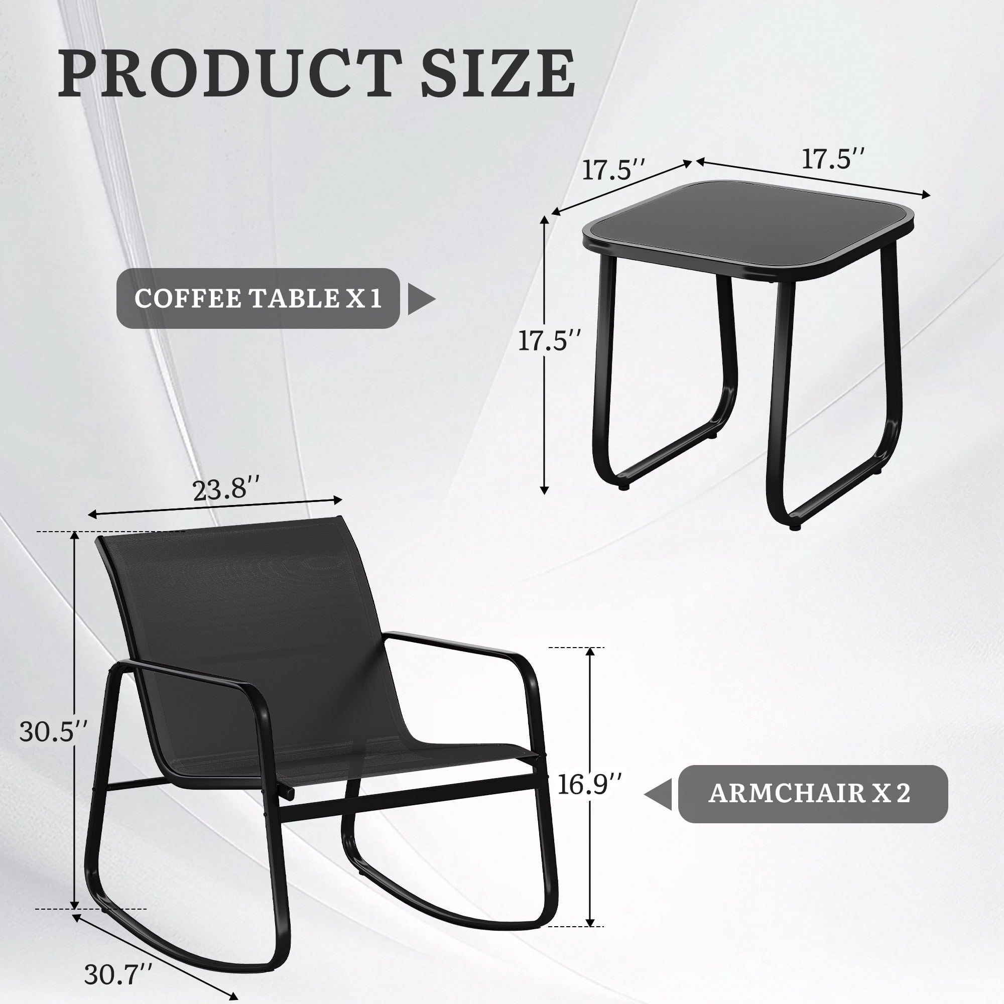 Uforic 3-Piece Outdoor Patio Bistro Set, Textilene Rocking Chairs with Coffee Table, All Weather Outdoor Furniture for Backyard Garden Balcony Poolside, Black