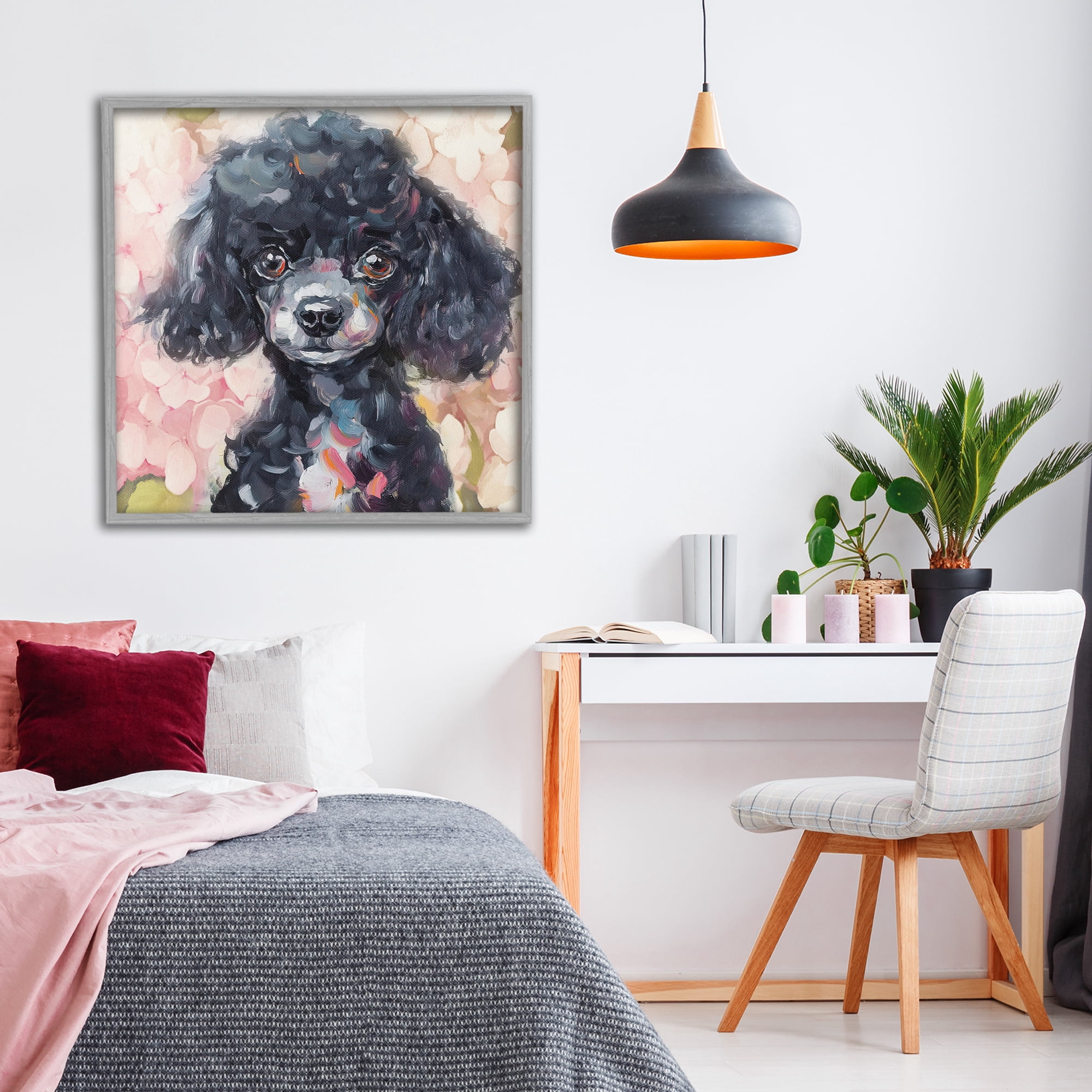 Stupell Industries Little Black Poodle Gray Framed Giclee Art, design by Tina LeCour