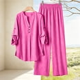 thumbnail image 2 of Ashirexll Womens 2 Piece Outfits Fashion Linen Blend Long Sleeve Top with Matching Pants Pocket Casual Set, 2 of 7