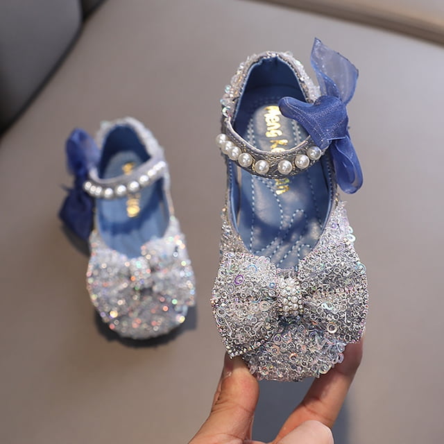 YOUSNH Performance Dance Shoes for Girls Childrens Shoes Pearl Rhinestones Shining Kids Princess Shoes Baby Girls Shoes for Party and Wedding Girls Sandals Blue 3