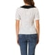 thumbnail image 3 of Blusa de lunares blanca con volantes y lazo en el cuello en V para mujer, INSPIRE CHIC, talla L, 3 of 5
