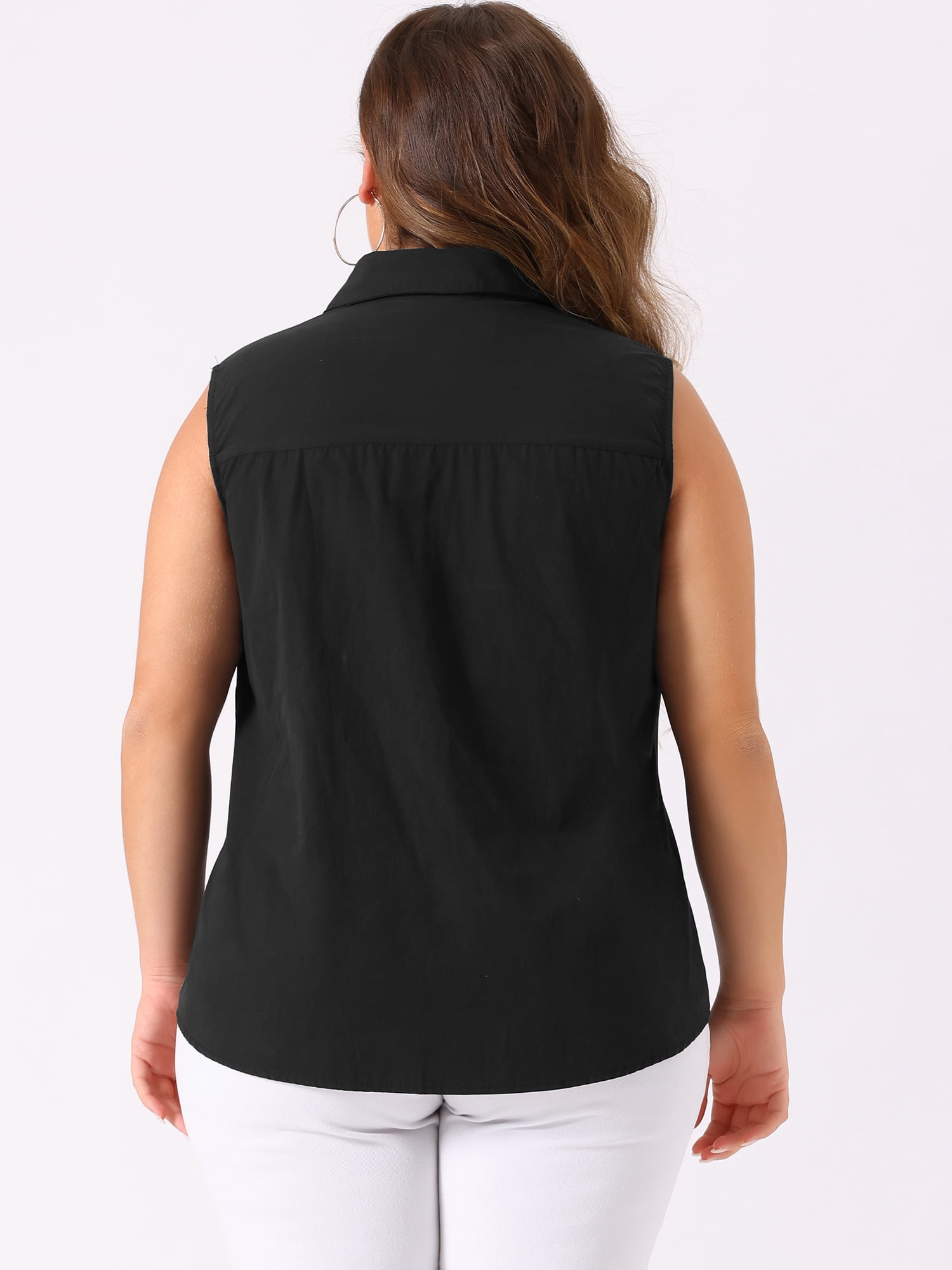 DARING DIVA Women's Plus Sleeveless Button Down Fashion Tank Top 2X Dark Black