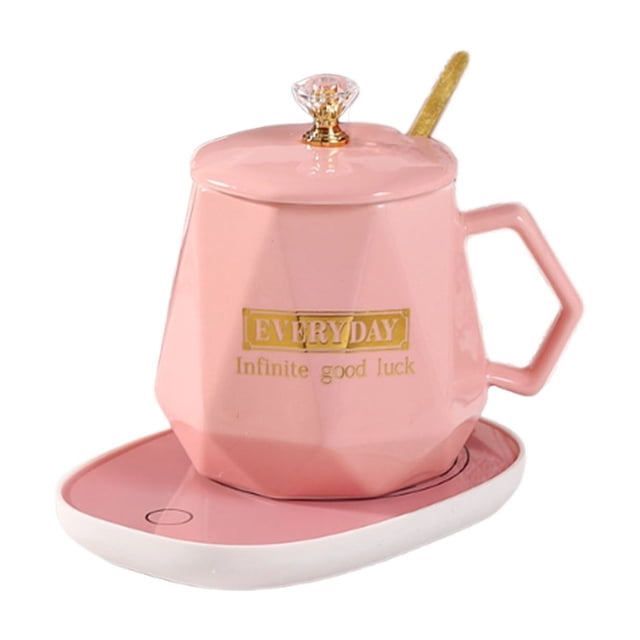 Pink Ceramic Mug 55 Degree Constant Temperature Cup Heated Warm Cup with Intelligent Thermostat Control Gift Set for Business Events Office Home Use and Beverage Warming