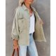thumbnail image 3 of Abrigo informal de mujer de gran tamaño, chaqueta desgastada verde claro, con cuello vuelto, botonadura sencilla, bolsillos y mangas largas, 3 of 8