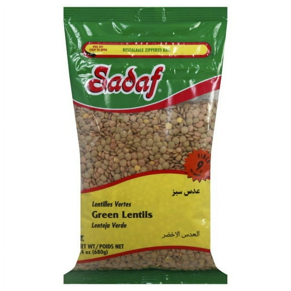 Sadaf Green Lentil Beans, Kosher, 24 oz in a resealable Bag
