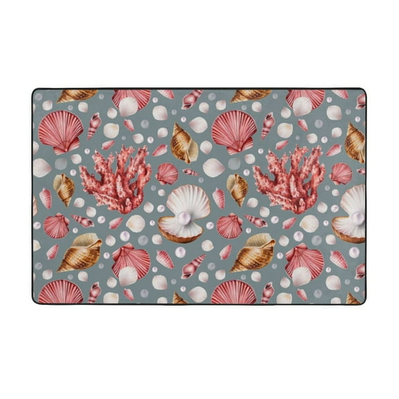 Area Rugs For Living Room Decor - Hot Pink Scalloped Coral Anti Slip Throw Washable Rugs 3x5 For Bedroom, Soft Indoor Carpet For Bedroom Living Room 60x39In