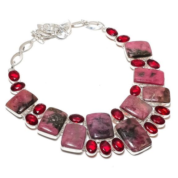 Rhodonite Mozambique Garnet Gemstone Necklace Handmade Chain Jewelry 18" BN 7061