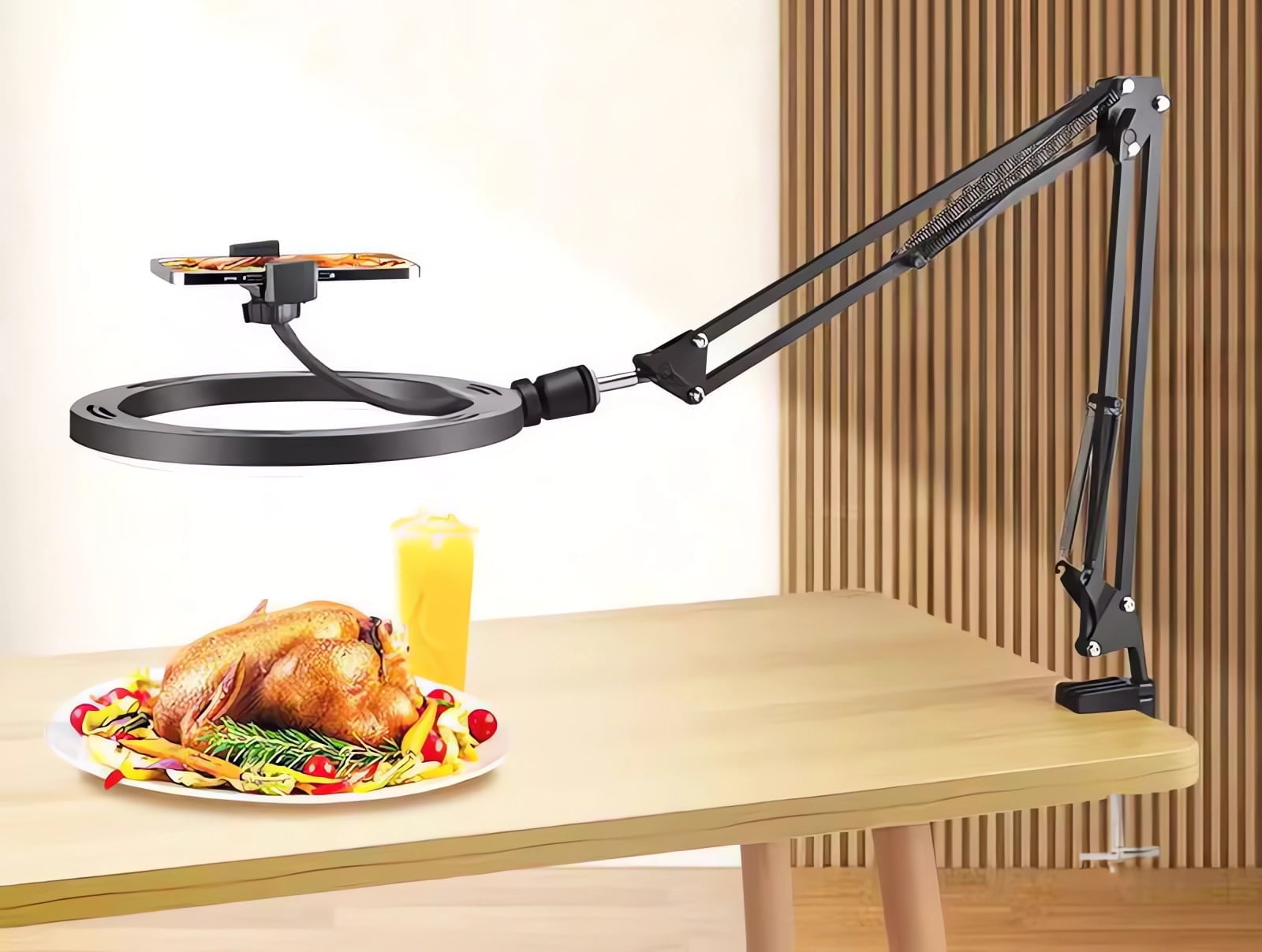 Overhead Camera Mount with Ring Light Phone Holder,10" LED Ring Light for Desk with Stand, Phone Tripod with Light for Video Recording TikTok Live Stream Cooking Kitchen Vlogging