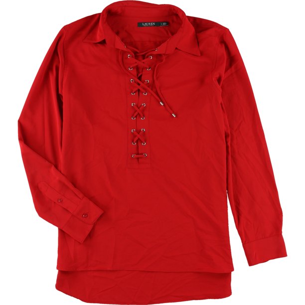 Blusa de túnica Ralph Lauren Sayo de Crepe de encaje para mujer rojo grande