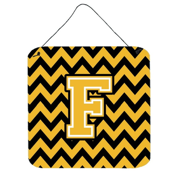 Letter F Chevron Black and Gold Wall or Door Hanging Prints