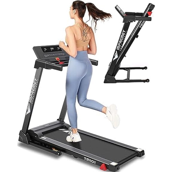 Folding Treadmill with Incline, Electric Treadmill with 42” x 16” Large Running Belt, Heart Rate Monitor, Easy Assembly, 64 Preset Programs, 7.5 Mph Speed, 2.5HP, Compact Design for Home