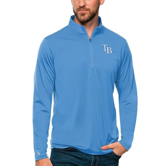 Men's Antigua Powder Blue Tampa Bay Rays Tribute Quarter-Zip Pullover Top