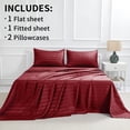 thumbnail image 4 of Jessy Home 4-Piece Satin Stripe Sheet Set, Silky Soft 100% Polyester Bedding, 14-Inch Deep Pocket, Twin, Burgundy, 4 of 9