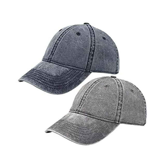2 Pcs Casquettes de Baseball Vintage en Coton Lavé Ajustables Hommes et Femmes, Profil Bas Non Structuré Chapeau Rétro Classique (Gris Marine)