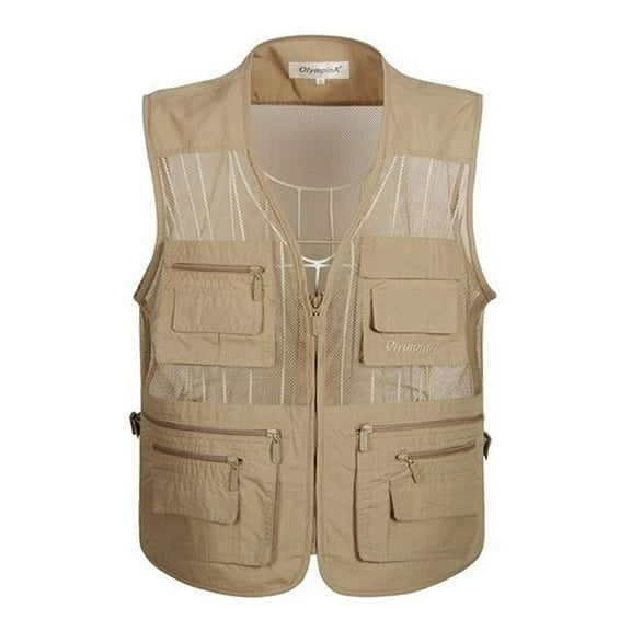 Panda Superstore  Middle-aged Men Summer Outdoor Mesh Fishing Vest - Dark Beige - 4XL