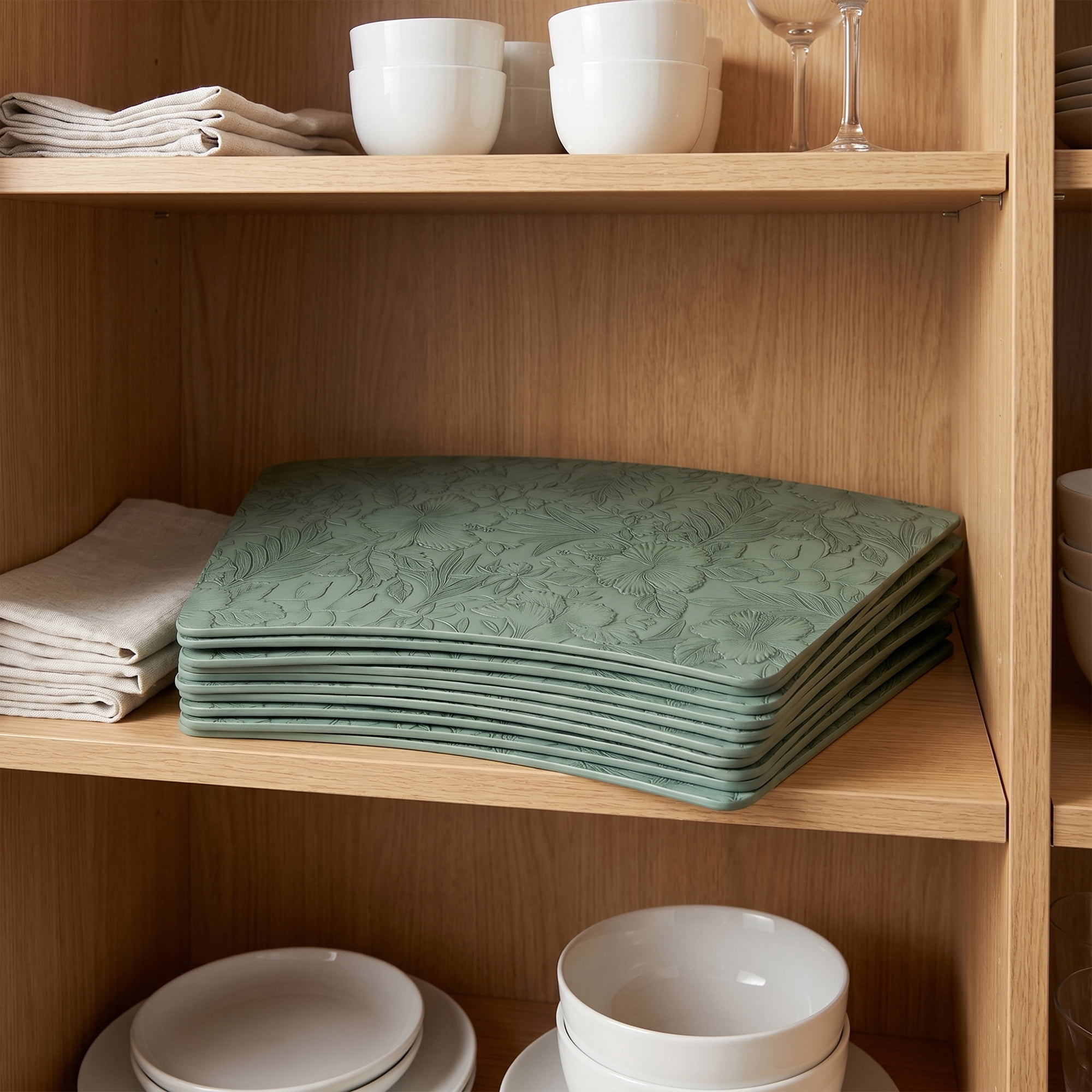 Unique Bargains Set of 6 Place Mat Faux Leather Table Placemats Washable Green 19x12in