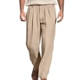 thumbnail image 1 of FOCUSNORM Men’s Wide Leg Pants Drawstring Mid Waist Pleated Front Long Pants Casual Beach Pants, 1 of 8