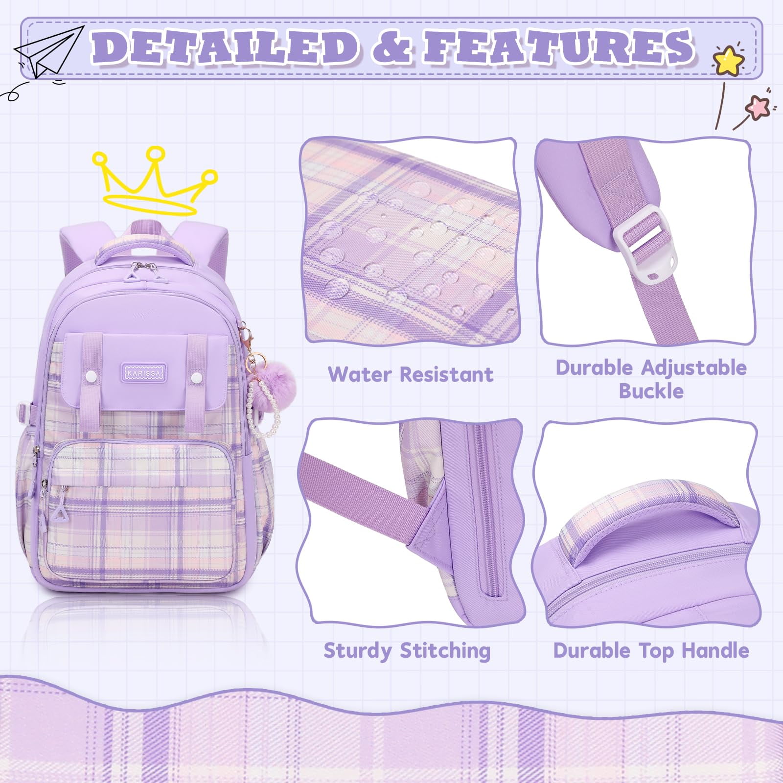 Soda Candy Girls Backpack Ideal Elementary Middle School Backpacks for Kids Cute Kawaii Large Capacity Bookbag with Reflective Strip, Beige