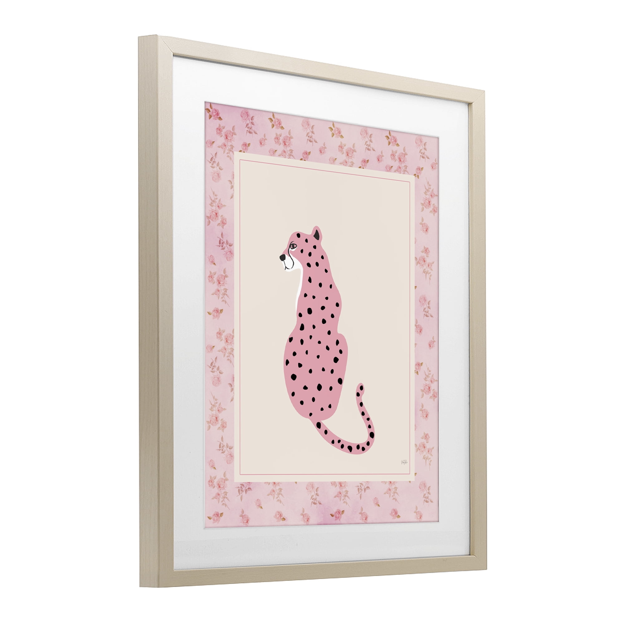 Stupell Industries Pink Sitting Cheetah with Border Birch Framed Print Under Glass, design by Natalie Carpentieri