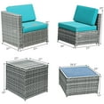 thumbnail image 2 of Gymax 8PCS Patio Rattan Sofa Sectional Conversation Furniture Set w/ Turquoise Cushion, 2 of 10