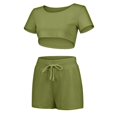 thumbnail image 4 of Femmes Home Fashion Short Taille Élastique Solide Deux Pièces Survêtement Ensembles, 4 of 9