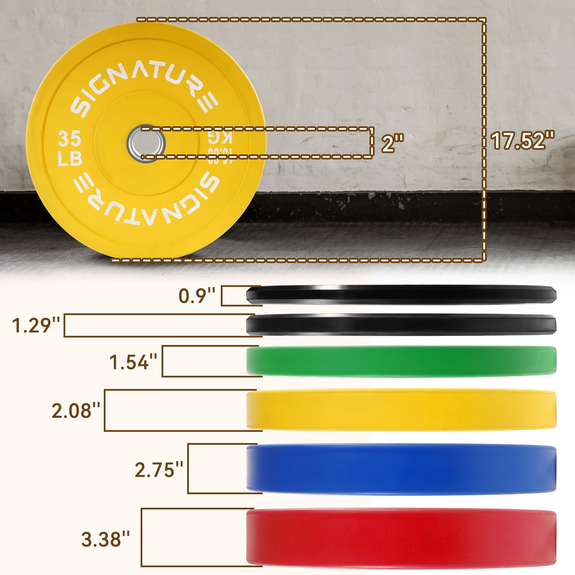 BalanceFrom Signature Fitness Bumper Plates, 35 lbs Pair – Crafted from 100% Virgin Rubber for Maximum Durability, Low Odor, and Superior Protection for Floors and Equipment