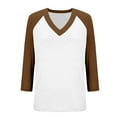 thumbnail image 6 of Fanxing 3/4 Sleeve Shirts Womens V Neck Raglan Sleeve Tops Loose Fit Patchwork T-Shirts Fashion Color Block Graphic Tees Summer Tops Coffee,S, 6 of 6