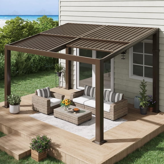 MELLCOM Gazebo 10x13 with Adjustable Galvanized Steel Roofs, All Aluminum Frame Permanent Pergola for Patio, Outdoor Freestanding Shelter, Dark Brown