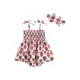 thumbnail image 2 of Gupgi Adorable Barboteuse-Robe Fraise pour Bébé Fille 0-18 m, Froncée, à Nouer, Bretelles Spaghetti, Combinaison avec Bandeau, 2 of 9