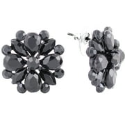 Hematite-Plated Navette Jet Button Earrings